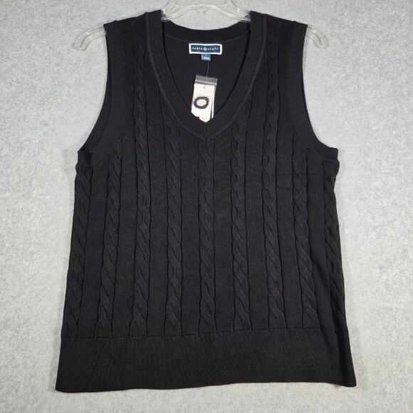 Karen Scott Sweaters - Karen Scott Womens Sweater Vest L Black Cable Knit V-Neck Pullover NWT